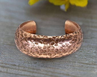 Hammered Circle Solid Copper Cuff Bracelet - Antiqued & Lacquered