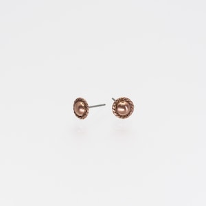 Solid Copper Stud Earrings: Hypoallergenic Steel Posts, Mini Size with Rope Border image 8