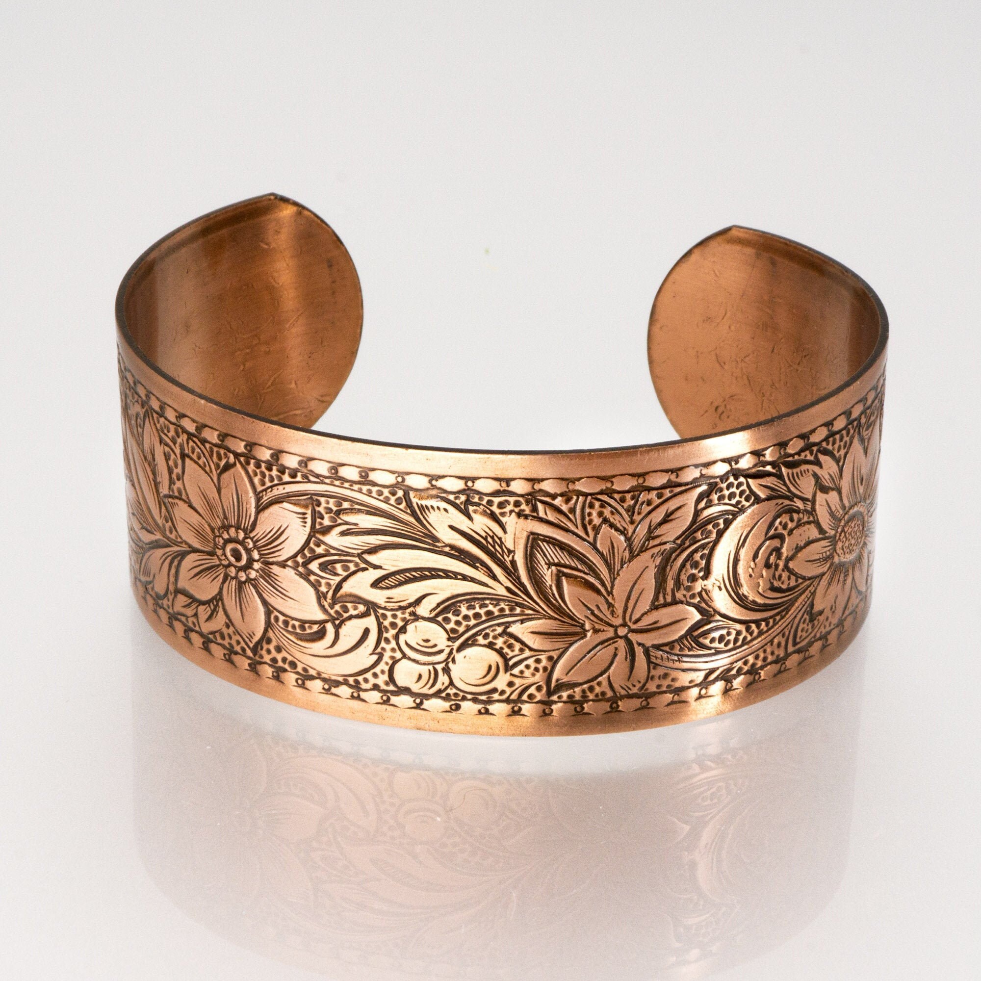 COPPER Bracelet Copper Jewelry Solid COPPER Cuff Embossed Etsy