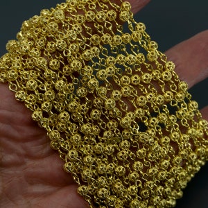 Corrente de filigrana, corrente de rosário de latão filigrana, corrente de latão dourado, corrente de rosário de contas, corrente de filigrana de latão bruto, corrente de filigrana de latão