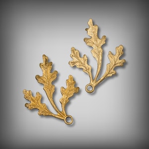 Brass Stampings, Triple-Leaf Branch With Loop, Leaf Spray, Brass Findings, Jewelry Supplies, US Brass Components, Brass Leaf With Rivet Loop