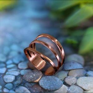 Solid Copper Ring, Adjustable Solid Copper Three-Tier 3-Prong Ring with Baked Lacquer Coating Lightweight Copper Jewelry