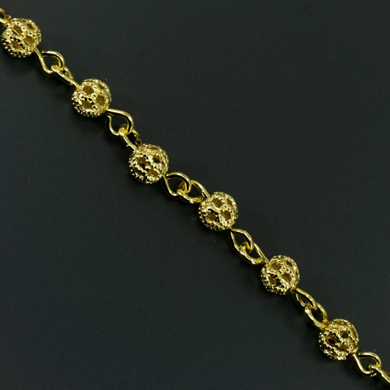 Brass Filigree Rosary Chain: 4mm Beaded Jewelry Chain