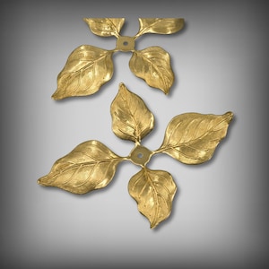 Large Brass Leaf Rivet Spray: 4-Petal Jewelry Component (100x75mm)