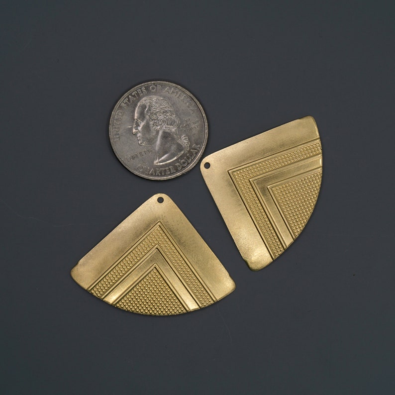 Gold Brass Triangles Vintage Earring Components Jewelry Supplies US Brass Components Jewelry Findings 2 Pieces Art Deco Brass Stampings
