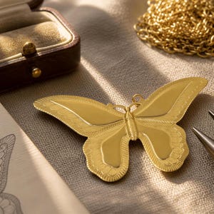 Large Raw Brass Butterfly Pendant: Textured Jewelry Finding