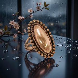 Solid Copper Navette Ring: Beaded Rope Border, Made in USA