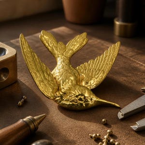 Brass Hummingbird | Large 3D Bird Stamping - Right Facing, USA Made Lead-Free, 75Mm