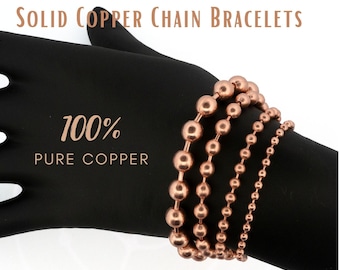 Solid Copper Ball Chain Bracelet: Uncoated - Men's and Women's