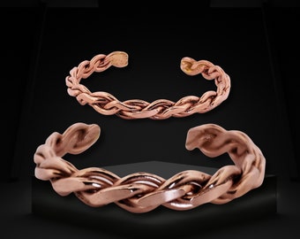 Men's and Women's Pure Copper Heavy Rugged Twisted Wire Cuff Bracelet. Solid Copper with Durability and Adjustability