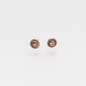 Solid Copper Stud Earrings: Hypoallergenic Steel Posts, Mini Size with Rope Border image 7