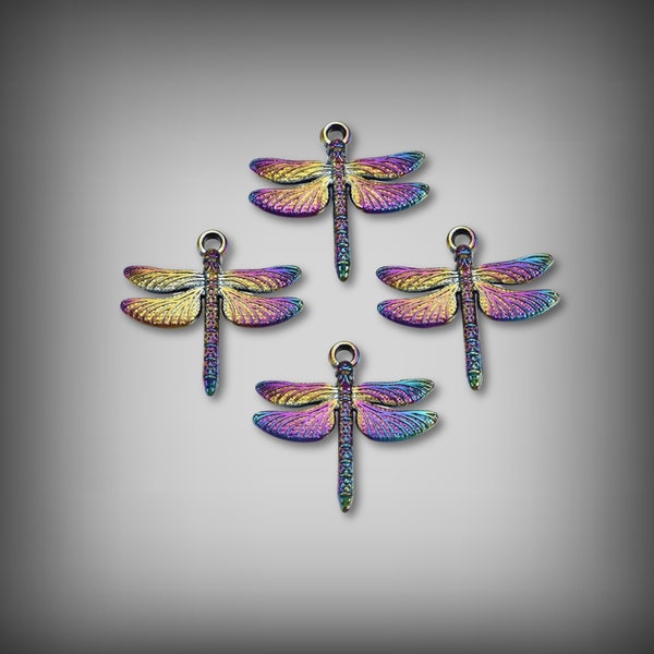 RAINBOW METAL Dragonfly Charm, Mini DRAGONFLY Charms, Titanium Plated Metal,  Rainbow Multicolor Iridescent Insect, UrbanroseSupplies