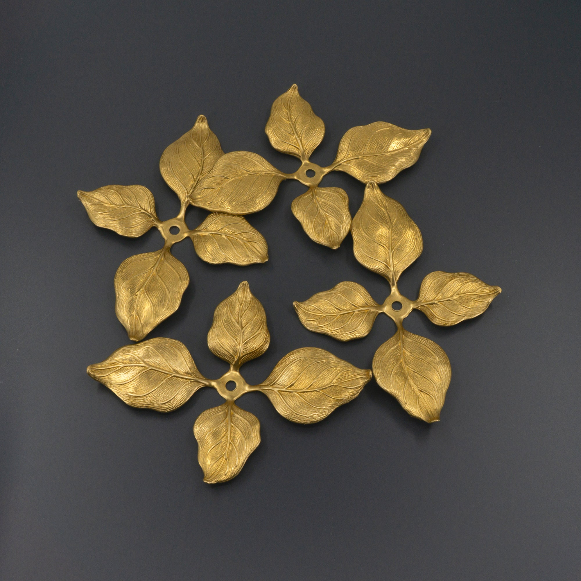 Brass Leaves Brass Rivet Spray Brass 4 Petal Leaves Brass Etsy