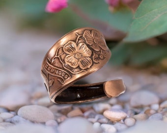 Dogwood Flower Copper Ring, Silverware Jewelry, Solid Copper Tennessee Spoon Ring, Floral Copper Ring, Adjustable Ring, UrbanroseSupplies