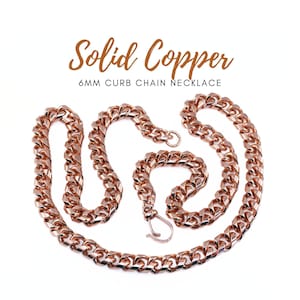 Copper Necklace, 6MM 24-Inch Copper Curb Chain, Curbed Link Necklace, Men&#39;s and Women&#39;s Jewelry, Solid COPPER Necklace, Copper Jewelry