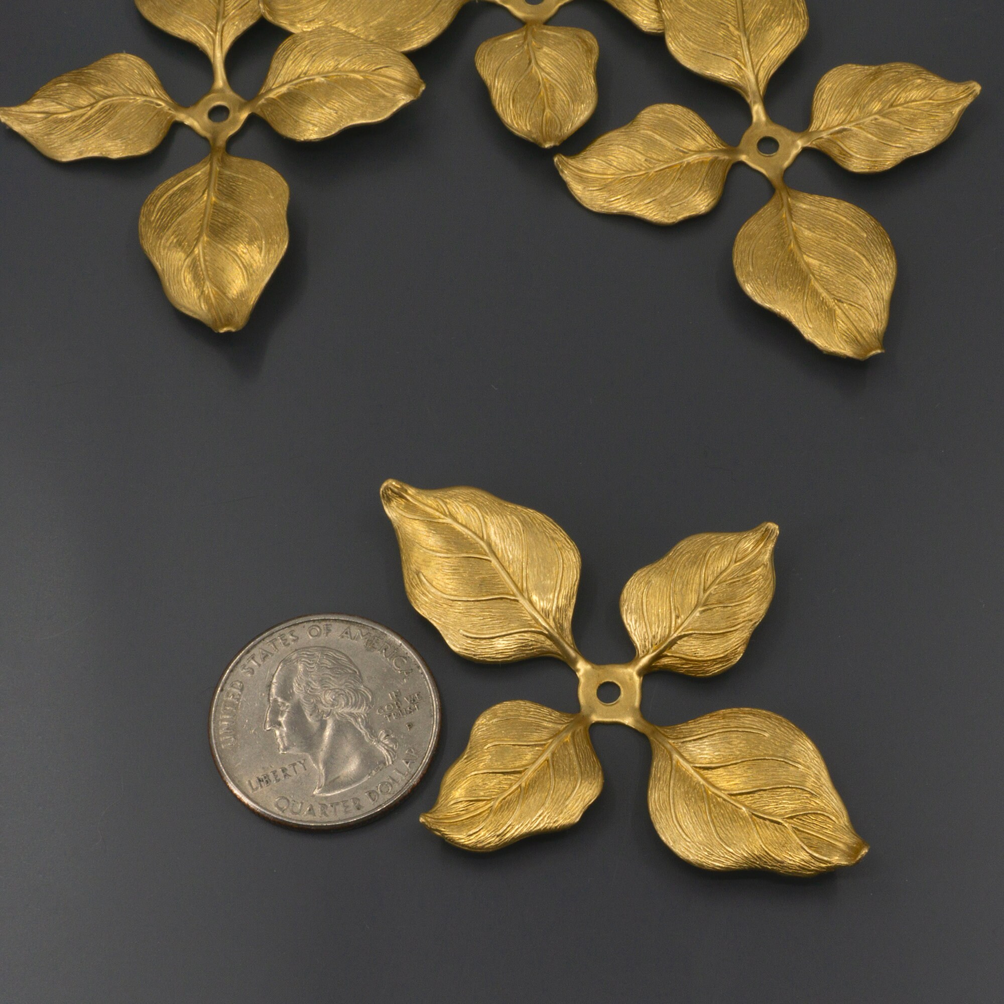 Brass Leaves Brass Rivet Spray Brass 4 Petal Leaves Brass Etsy