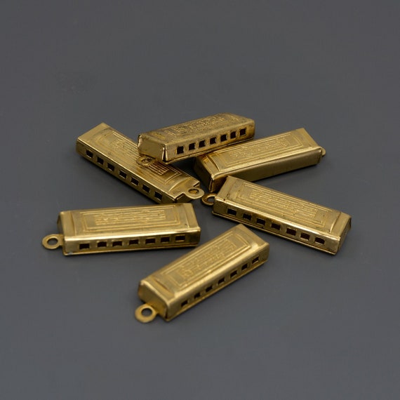 Brass Findings Etched Brass Harmonica Charms Bracelet Charms