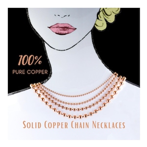 SOLID COPPER Ball Chain Necklace, Copper Bead Chain Necklace, Copper Chain Jewelry, 100% Copper Necklace
