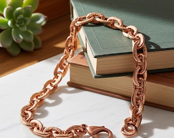 Textured Heavy Solid Copper Cable Chain Bracelet: Copper Sister Hook or Plated Lobster Clasp