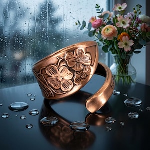 Copper Dogwood Flower Ring: Tennessee Spoon Jewelry, Adjustable
