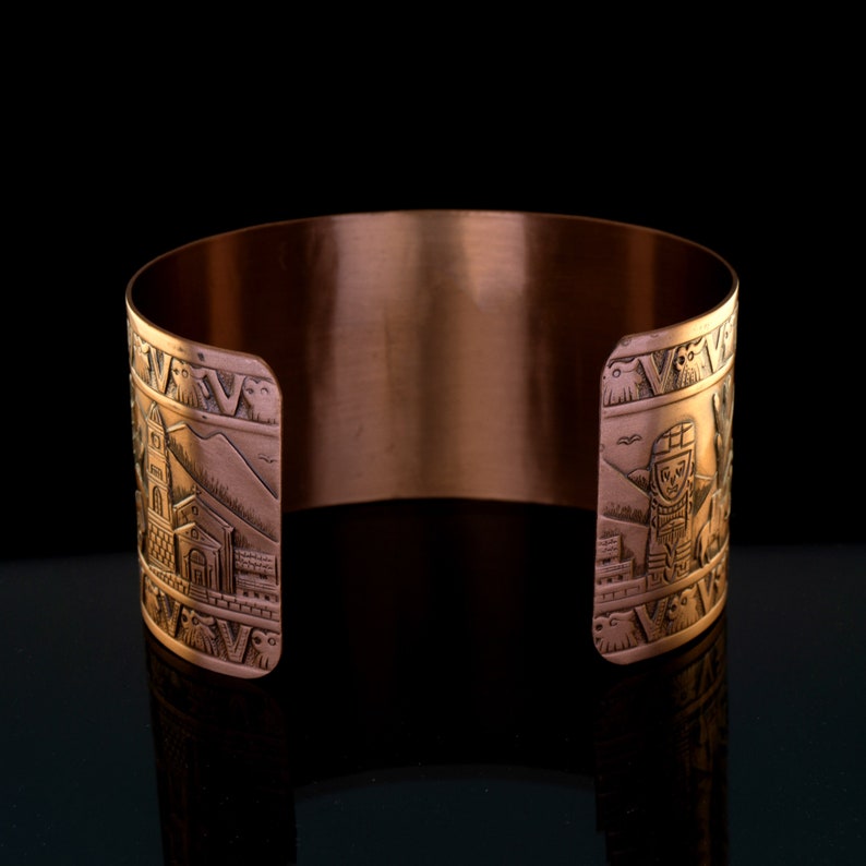 Copper Cuff MEXICAN Motif Design, Pure COPPER Cuff Bracelet, Etched Copper Cuff Bangle, Healing Copper Cuff Bracelet image 6