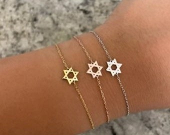 Pulsera de plata de ley con estrella de David - Pulsera con estrella judía - Joyas delicadas - Joyas judías