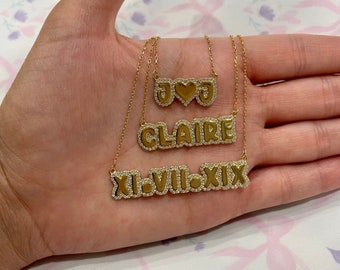Collar con nombre y burbuja de circonita Maya: collar con placa de identificación personalizada para mujer
