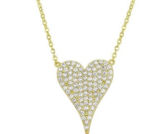 Collar de corazón pequeño de oro y plata esterlina - Joyería minimalista - Collar de corazón delicado - Collar de corazón de diamantes - Joyería Y2K