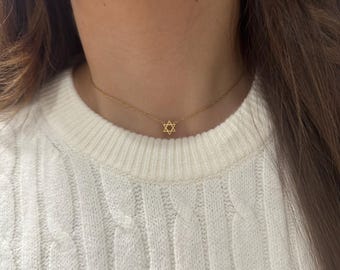 Collar de Estrella de David de 14 quilates para mujer - Collar Magen David - Joyería judía - Joyería de 14 quilates