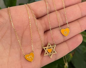 Colección de corazones esmaltados en color naranja - Joyas de Israel - Joyas judías