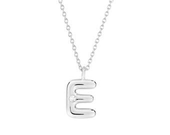 Mini Bubble Letter Initial Necklace with Bezel- Sterling Silver Initial Necklace - Personalized Jewelry