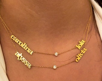 Collar de plata de ley con dos nombres - Joyas personalizadas para novias - Collar familiar - Joyas Y2K