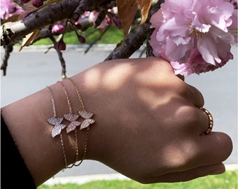 Pulsera de mariposa CZ - Pulsera de mariposa de plata de ley