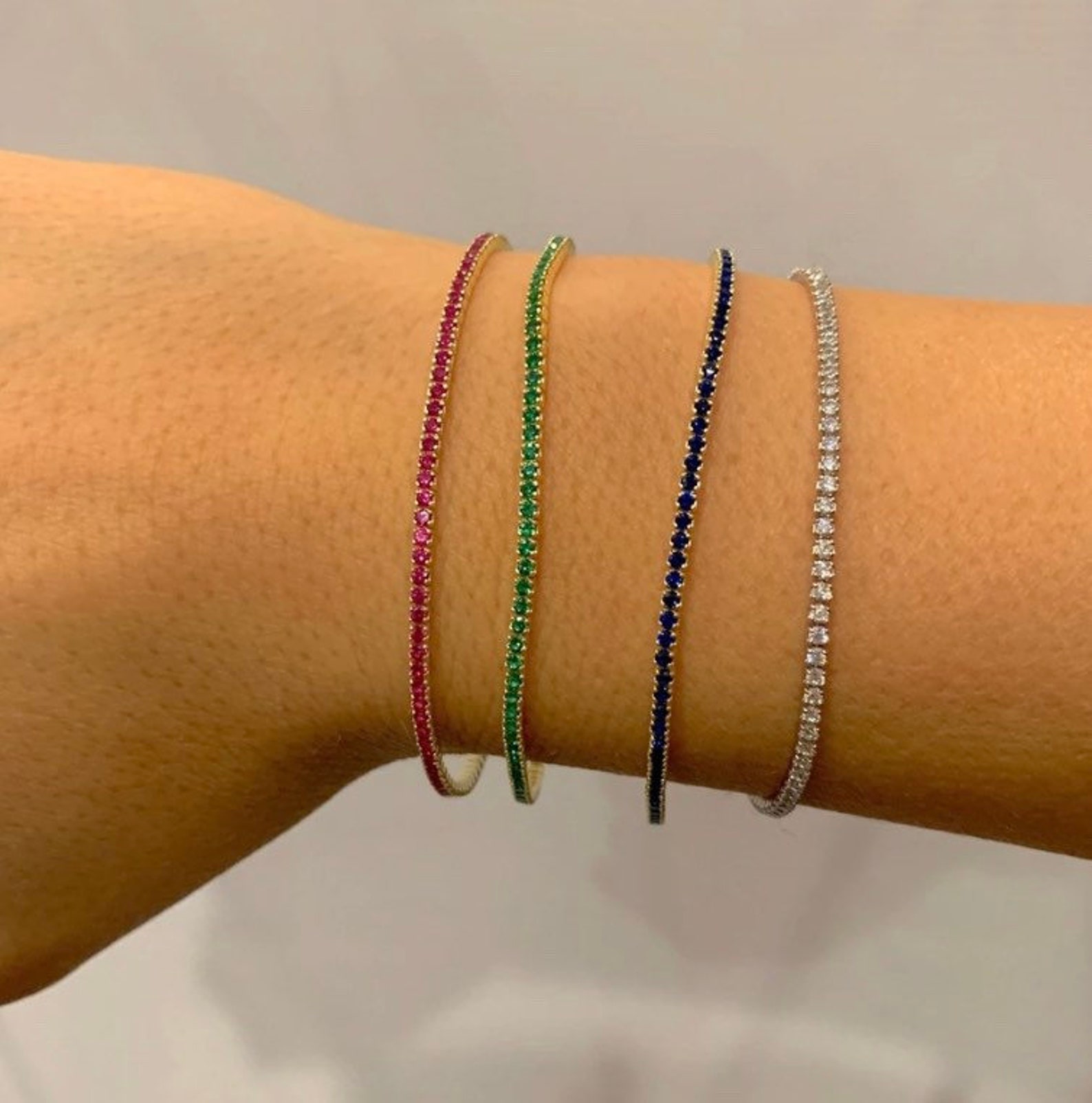 14K Plated Thin Tennis Bracelet Engagement / Bridal Gift Etsy