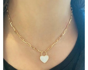 Collar con candado de corazón de plata esterlina - Collar de corazón delicado - Collar de corazón de diamantes - Joyería minimalista - Joyería Y2K