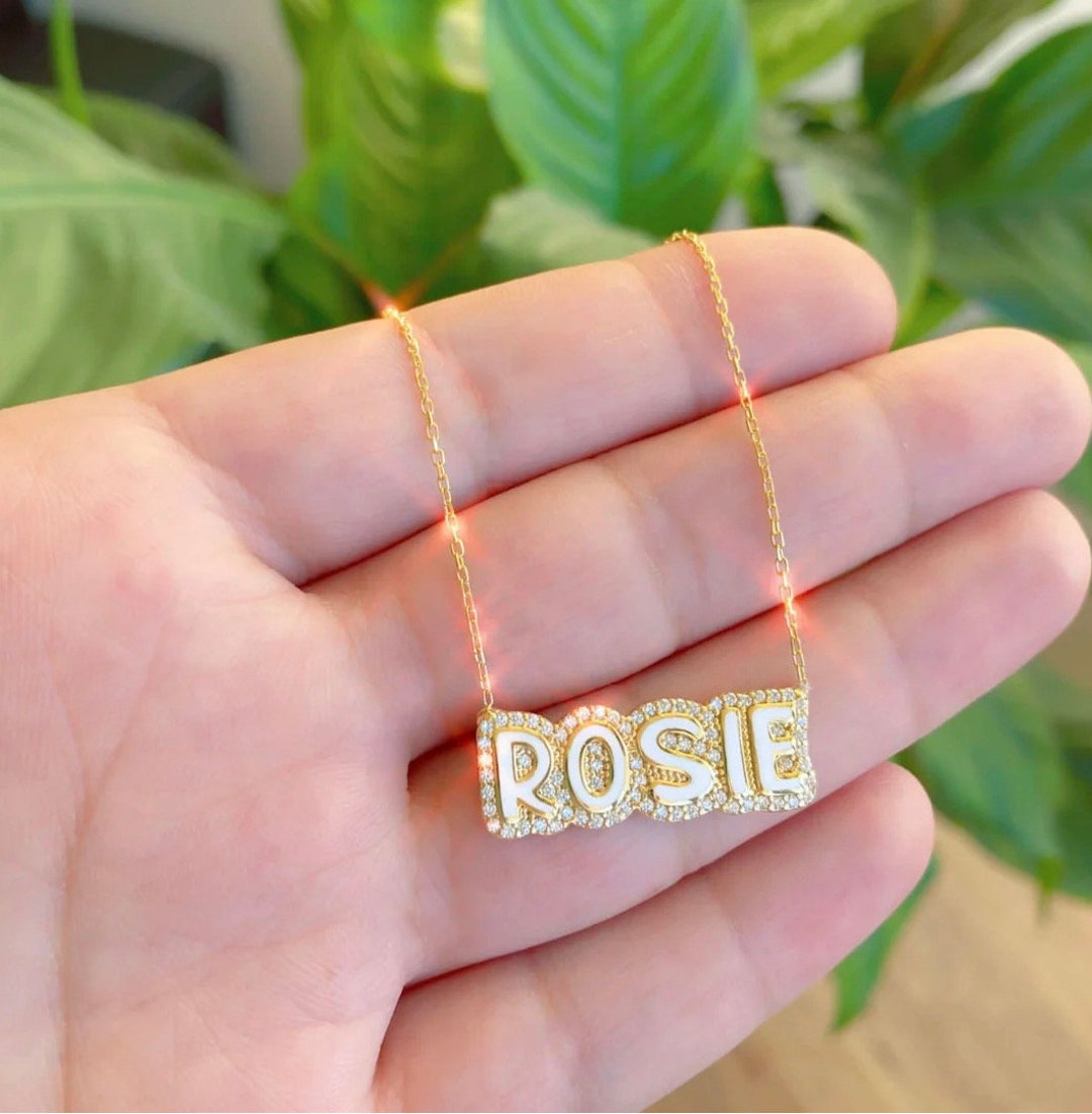 Rosie CZ Bubble Name Necklace Childrens Name Necklace Name Necklace for