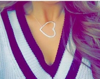 Collar de plata esterlina - Collar de corazón lateral - Collar de corazón delicado - Joyería Y2K