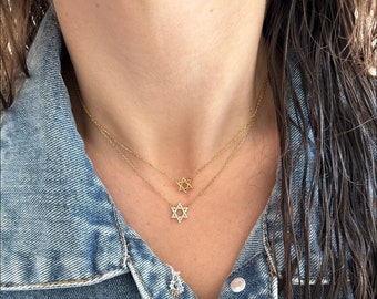 Collar con estrella de David y circonita cúbica para mujer - Collar con estrella judía - Collar Magen David