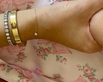 Pulsera Mommy de oro macizo de 14 quilates con bisel de diamantes: para novias, día de la madre, cumpleaños y aniversarios. Joyas Y2K