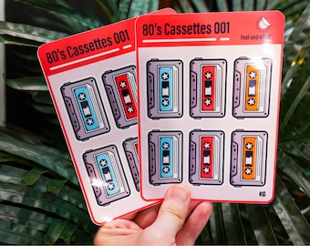 80's Cassette Sticker Sheet | Cute Cassette Sticker Sheet | Modern Digital Art | 6pc | Super High Quality Stickers | Kiss Cut Stickers