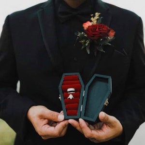 Coffin ring box red interior