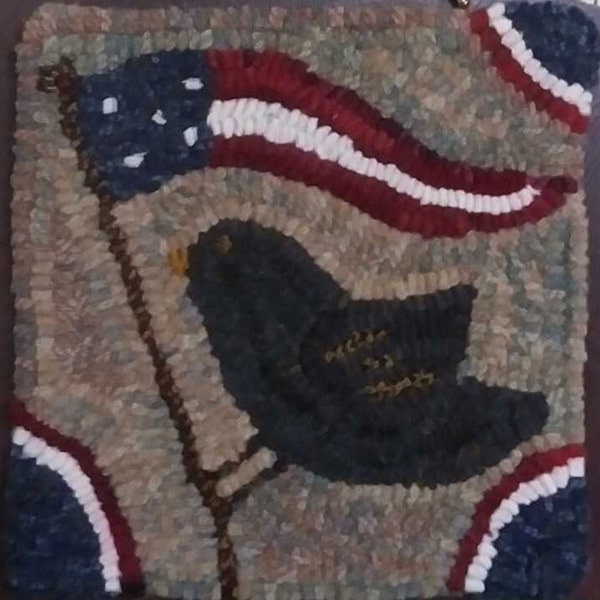 Rug Hooking Paper Pattern/Perched Patriot/Bird on Flag/ Primitive Rug Hooking Design/Beginner Pattern/Full Size/Patriotic Pattern/Americana