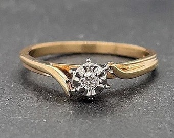 Vintage 10K Yellow And White Gold Diamond Engagement Ring Size 6 1/4