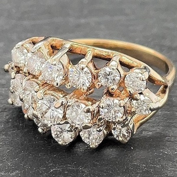Vintage 14K Yellow Gold Diamond Cluster Ring Size 7 1/4