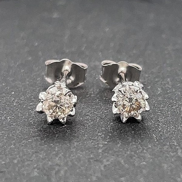 Vintage 14K White Gold Diamond Stud Earrings