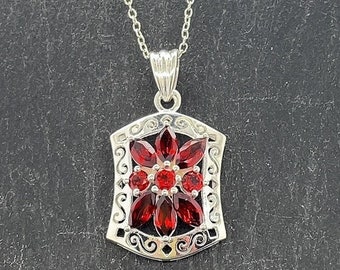 Vintage Sterling Silver Garnet Necklace 18"