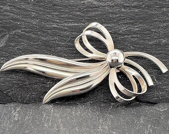 Vintage Sterling Silver Bow Brooch Pin Signed Denmark