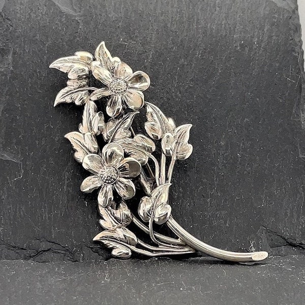 Vintage Sterling Silver Flower Brooch Pin Signed DANECRAFT