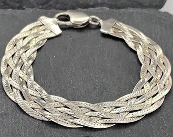 Vintage Sterling Silver Braided Snake Chain Bracelet 7.5"