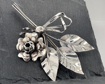 Vintage Sterling Silver Flower Brooch Signed Lang